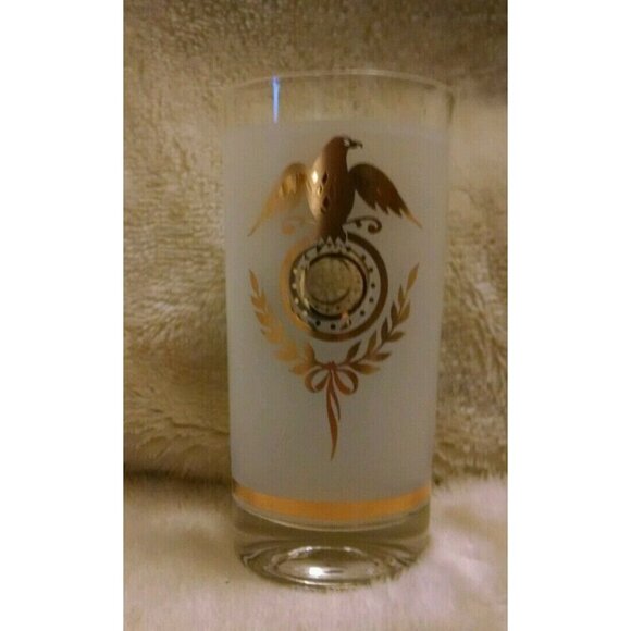 Vintage Frosted Glass Highball With Gold Federal Eagle Design - Picture 1 of 7